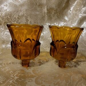 Vtg Home Interiors Amber Glass Votives Cups Set of 2 for $15 firm